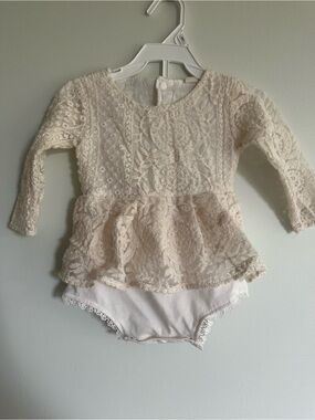 Boho Cream Lace Peplum Baby Romper Gypsy Fairy Whimsical